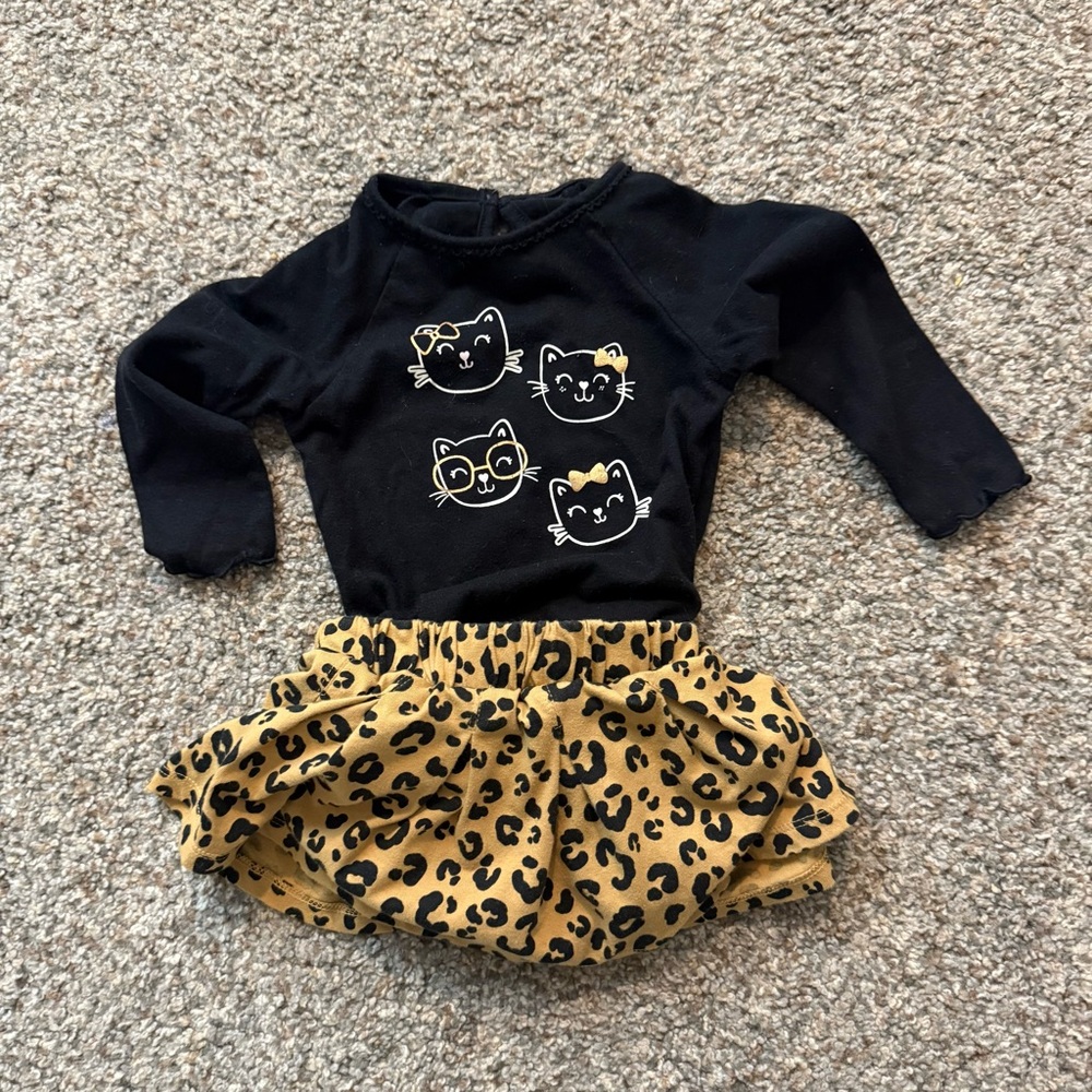 Cat top with cheetah / leopard skirt baby outfit size 18 months